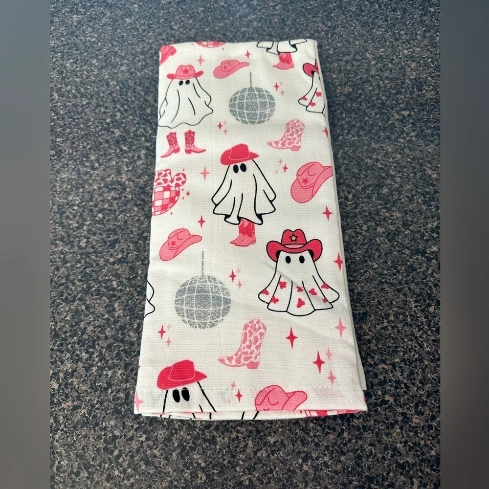 Isaac Mizrahi Let’s Go Ghouls Disco Ball Cowgirl Ghost Set Of 2 Kitchen Towels